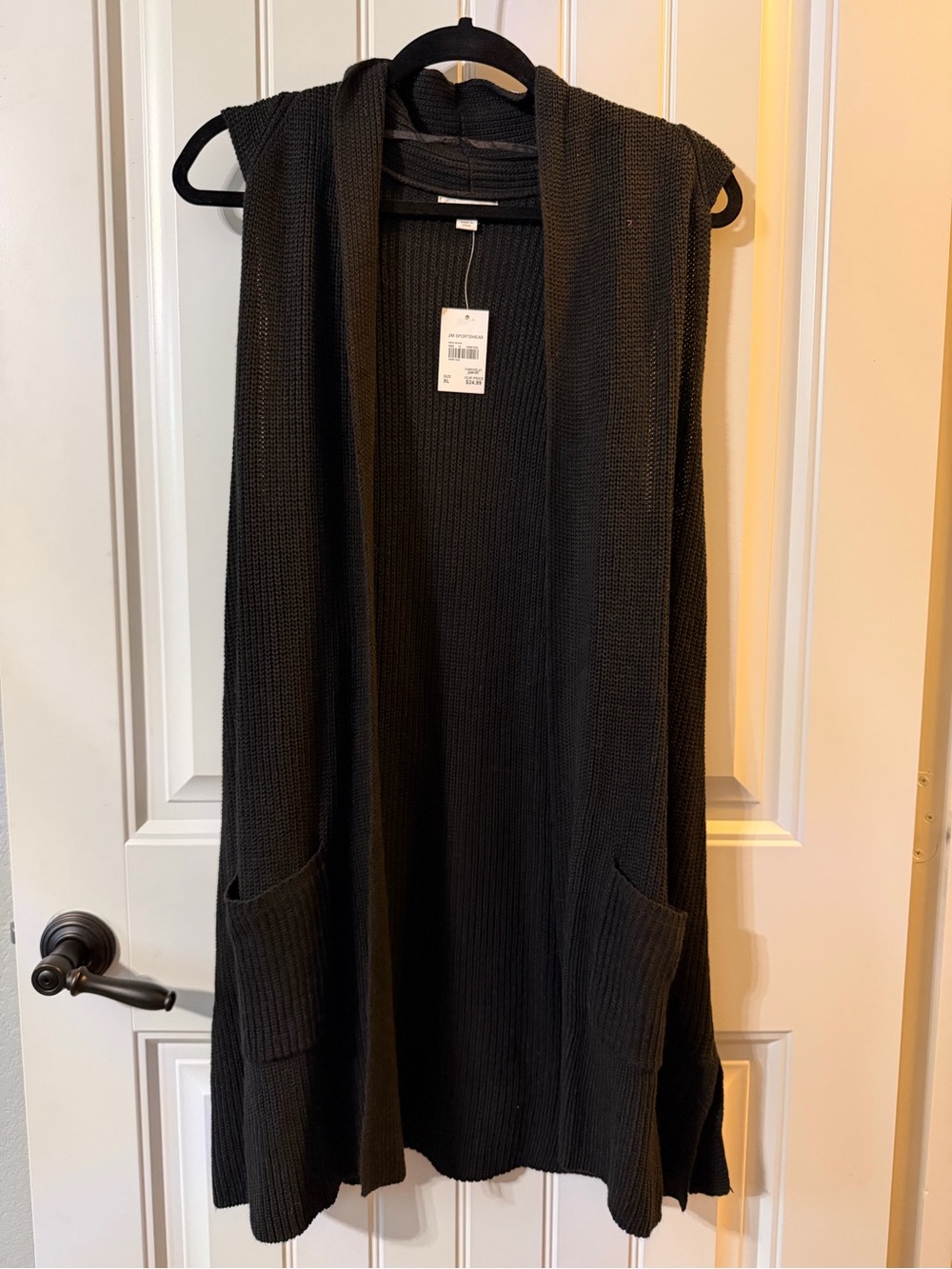 Sleeveless Open-Front Black Knit Cardigan Vest